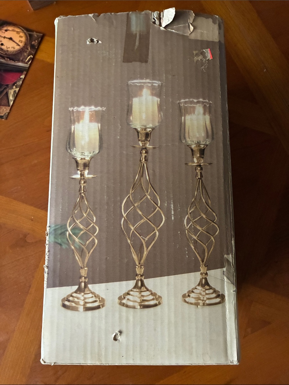 Gold Twisted Metal Hurricane Candle Holders - Set of 3 Never Used